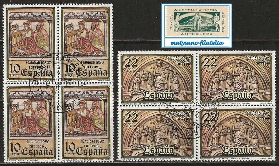 ESPAÑA 1980. EDIFIL 2593/2594. SERIE COMPLETA EN BLOQUE DE 4 "NAVIDAD". USADO. - Imagen 1 de 1