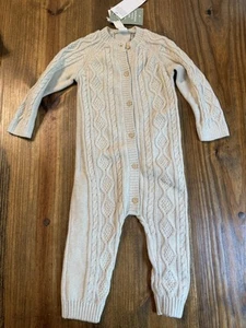 NWT Long Sleeve Cable Knit One Piece Sweater Outfit Size 12-18 Months H&M Cream - Picture 1 of 11