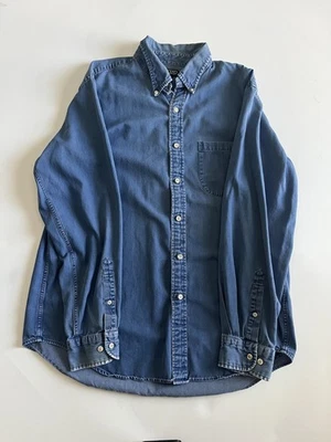 Camisa De Colección LANDS END Denim Jean Azul Claro Cambray Informal Con Botones 16.5 Grande Foto 1 de 4