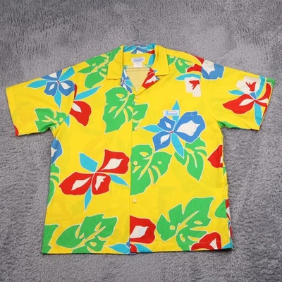 Camisa Hawaiana Vintage Jams World Surf Line Para Hombres L Amarillo Algodón Cuello Lazo Foto 1 de 4