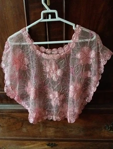 Vintage 60s/70s Pink Beaded and Sequin Butterfly Top Cape One Size - Picture 1 of 9