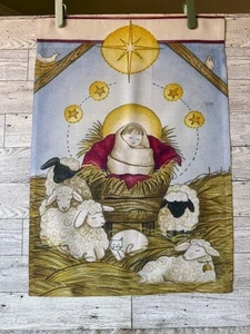 Mini Garden Flag BABY JESUS IN MANGER WITH SHEEP NATIVITY SCENE 12" x 18" - Picture 1 of 1