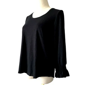 Chico's 1 Slub Tee Smocked 3/4 Sleeve Scoop Neck Soft Cotton Modal Black Medium - Picture 1 of 12