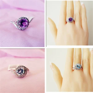 Genuine 100% Real Sterling Silver Rings. Topaz/Amethyst with CZ sz.6, 7 R49 - Picture 1 of 12