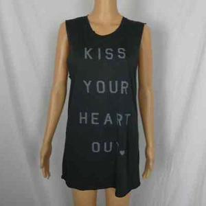 Zoe Karssen Kiss Your Heart Out Raw Unfinished Hem Black Graphic Tank Sleeveless - Picture 1 of 10