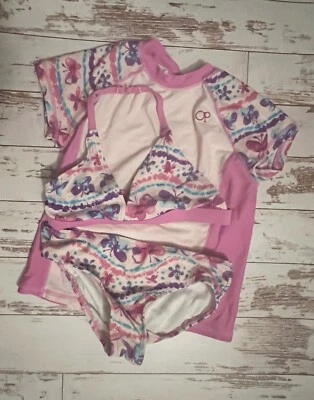 OP Girls Size 6/6X pink butterfly 3-Piece Bikini Tankini Swimsuit Set - Image 1 of 4