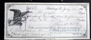 Pittsburgh & Allegheny River Railroad Co Pittsburgh PA Antique Bank Check 1911 - Picture 1 of 4