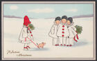 Prosperity Pig Christmas Postcard C 1910 3 Harlequin Kids Eye Girl Leading Pig