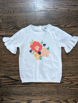 Blusa nova com etiquetas Janie & Jack branca manga babado estampa floral tamanho 4 - Imagem 1 de 4