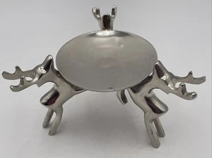 Vintage 1980's Beautiful Silver Plate 3 Reindeer Trio Holiday Candle Holder - Picture 1 of 6