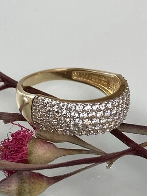 14k Solid Yellow Gold Iced AAA Wide Band Ring Size 11 Signed SW 7.3mm Wide 4gr - Image 1 of 4