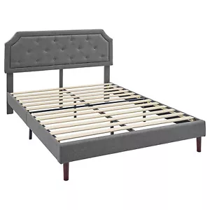 BIKAHOM Upholstered Platform Bed with Button Tufted Headboard, King, Dark Grey - Picture 1 of 9