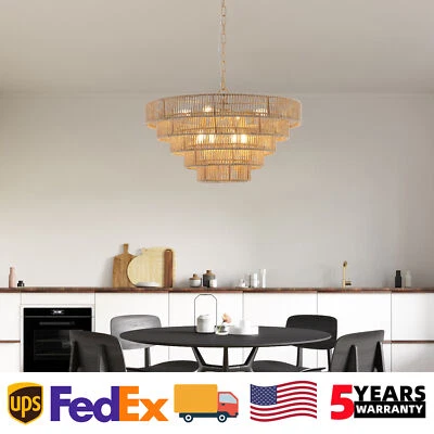 24英寸8灯吊坠波西米亚手工编织天花板吊灯厨房岛灯具 — 第 1/4 张图片