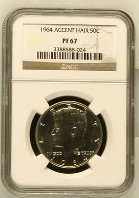 1964 Accent Hair Silver Proof Kennedy Half Dollar 50c Coin NGC Certified PF67 - Image 1 of 2
