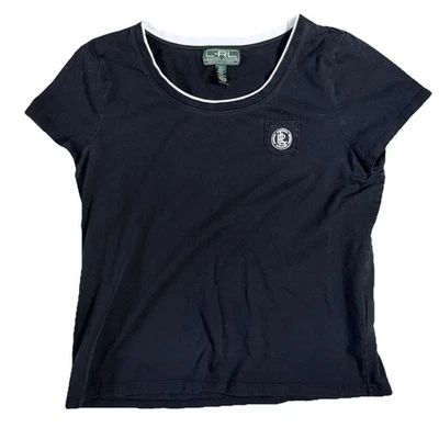 Camiseta para mujer Ralph Lauren negra bordada con bolsillo, XL Foto 1 de 4