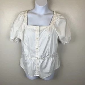 Liz Claiborne Blouse Women's Size XL White Boho Peasant Top Button Cottagecore - Picture 1 of 9