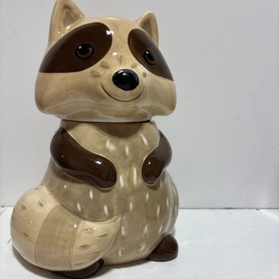 Raccoon Cookie Jar Earthenware Ceramic Woodland 10.5” - Image 1 of 4
