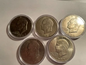 5 Eisenhower Silver Dollars 1971 S, 1972, 1977, 1978, Centennial 1776-1976 - Picture 1 of 11