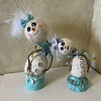 Arte alterado NAVIDAD 2 piezas MUÑECOS DE NIEVE aspecto vintage ÚNICO medios mixtos SheShe caprichoso Foto 1 de 4