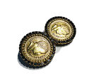Vintage Ellen Designs Gold Plated Faux Coin Crystal Earrings
