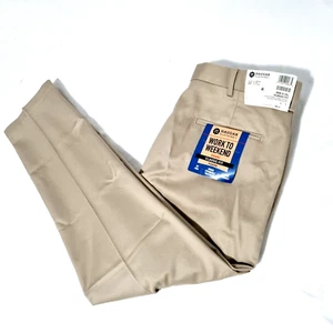 Haggar Men Pants Beige Khaki Classic Fit Size 36 L32 Expandable Waist Pleated - Picture 1 of 24