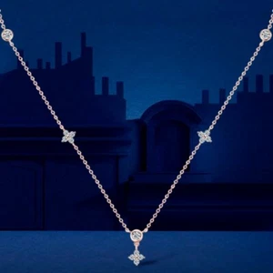 Real Moissanite Bubble Clover Pendant Women Necklace 925 Sterling Silver Choker - Picture 1 of 14