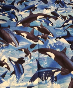Orcas Fabric 19" Killer Whales Michael Searle Timeless Treasures Ocean Quilting - Picture 1 of 5