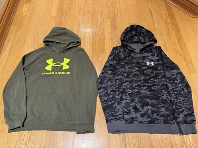 Lot Of 2 Under Armour Hoodie Sweatshirts Boys Youth XL gray /black Camo & Green - Image 1 of 4