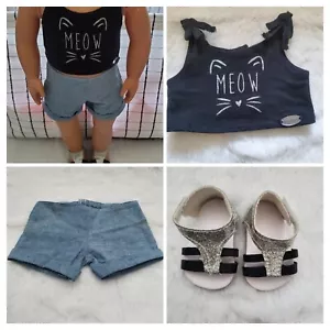 3pc American Girl Pawsitively Purrfect Meow Tank Top▪︎OG Shorts▪︎Silver/Blk Shoe - Picture 1 of 14