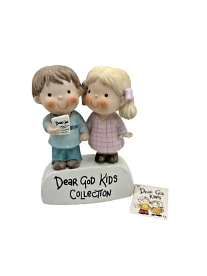 Figura de cerámica de la colección Enesco Dear God Kids con etiqueta religiosa de 6" de alto 1982 Foto 1 de 4