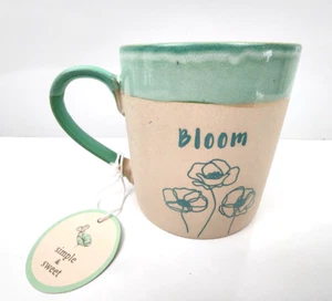 BLOOM Coffee Tea Mug Cup 18 Oz Turquoise Poppy Garden By Global Design NEW - Picture 1 of 7