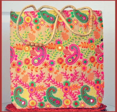 Bolso de Mano Mujer Cachemira Bordado Seda, Bolso de Hombro, Bolso de Mano, Bolso de Playa en Beige Foto 1 de 4