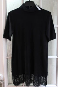 APT 9 Black Turtleneck Short Sleeve Sweater Women PM NWT - Picture 1 of 8