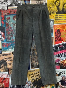80s Vintage Gray Womens Oak Tree Leather Pants Pleated Mid Rise 28x27 - Foto 1 di 10