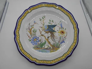SUBLIME GRAND PLAT DÉCOR OISEAU EN FAÏENCE DE NEVERS A. MONTAGNON J.M. - Picture 1 of 7