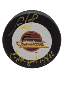 Cam Neely Vancouver Canucks signed puck inscribed "1st NHL Goal 12/9/83" - Picture 1 of 1