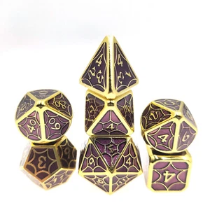 Gold Metall Würfel 7-Würfel-Set DND RPG Würfel Violett Rot mit Farbfüllung Polye - Picture 1 of 6
