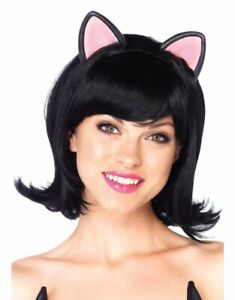 Kitty Cat Wig - Black - Bob - Costume Accessory - Adult
