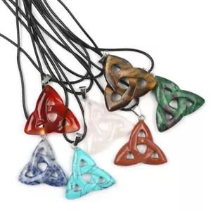 Natural Crystal Gemstone Hollow Triangle Shape Pendant for Jewelry Reiki Healing - Picture 1 of 33