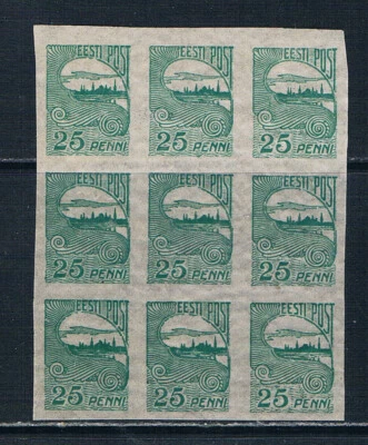 Estonia 1920 Tallinn skyline 25p green block of 9 **/MNH SG 16 Mi 15 - Image 1 of 2