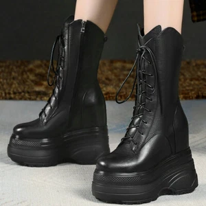 Big Size Sneaker Women's Cow Leather Ankle Boots High Heel Pumps Plus Size Shoes - Picture 1 of 19