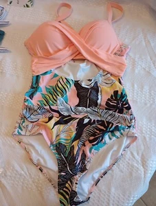 Suuksess One-Piece Ribbed Swimsuit, Floral, Women's Medium Tummy Control Nwts - Picture 1 of 6