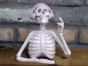 Skeleton Headphones Music Lovin DJ Ornament Funny Goth Statue Resin 17cm - Picture 1 of 5