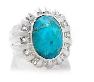NEW HSN Sally C Treasures Oval Turquoise White Topaz Sterling Silver Ring 7 - Picture 1 of 1