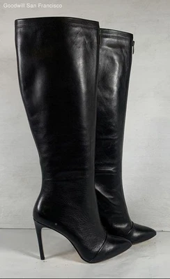 BOTÍN PARA MUJER POUR LA VICTOIRE de cuero negro punta frontal cremallera hasta la rodilla 10M Foto 1 de 4