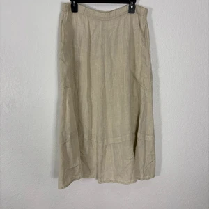 FLAX Cream 100% Linen Midi Skirt with Pockets Size Small - Picture 1 of 7