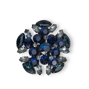 Vintage Midcentury Brosche mitternachtsblau Kristall Strass Anstecknadel 1,75 Zoll - Bild 1 von 12