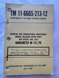 Vintage TM 11-6665-213-12 Army Manual Radiacmeter IM-174/PD 1969 mit Updates - Bild 1 von 11