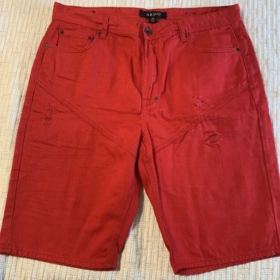 Pantalones cortos de mezclilla para hombre Akoo No Rivals rojos 38 denim desgastado Foto 1 de 4