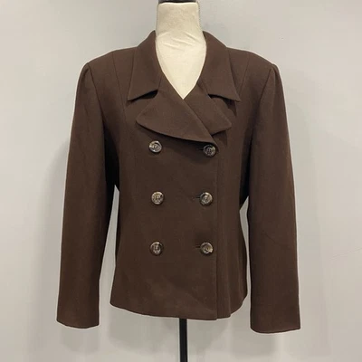 Chaqueta Blazer De Colección OLEG CASSINI Talla 12 Marrón Lana Doble Pecho Oficina Academia Foto 1 de 4